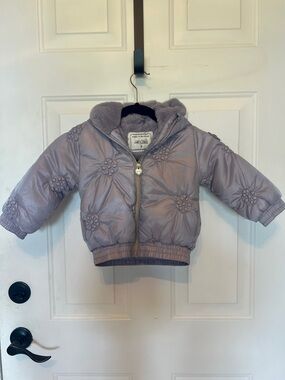 chic Lavender Quilted Floral Puffer Jacket with Hood